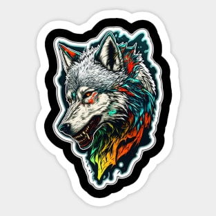 Painting of a White Wolf in Colors Sticker